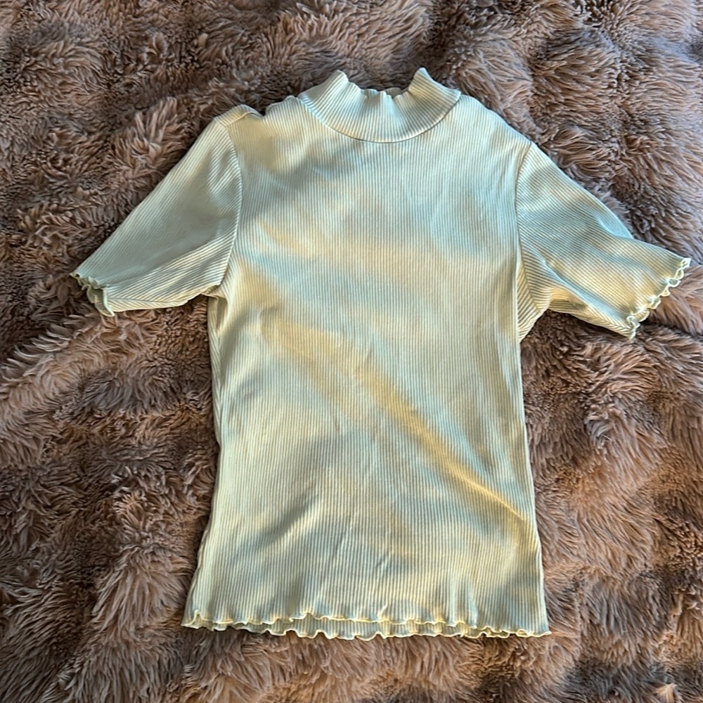 Scotch & Soda - lime short sleeve ruffle mock neck XS